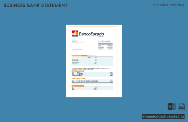 Organisationserklärung der Banco del Estado de Chille (Word- und PDF-Beispiel)